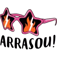 a pair of pink star shaped sunglasses with flames in the lenses and the word arrasou below them