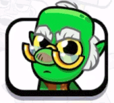 a cartoon drawing of a green monster with glasses and a beard .