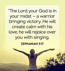 the lord your god is in your midst a warrior bringing victory he will create calm with his love