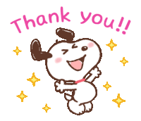 a cartoon of snoopy saying thank you in pink