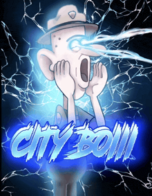 a cartoon of a man screaming with the words city boil behind him
