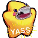 a yellow duck with its mouth open and the word yass on it