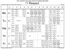 acs jakarta secondary school timetable for the year 2021-2022