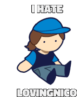 a cartoon of a boy wearing a blue hat with the words i hate lovingnico above him