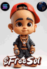 a cartoon character wearing a red hat and necklaces with the words $ freesol below him