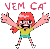 a cartoon of a girl with her arms outstretched and the words vem ca