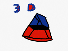 a drawing of a red and blue triangle with the letters 3d behind it