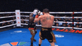 two boxers are fighting in a ring that says netfl on the floor