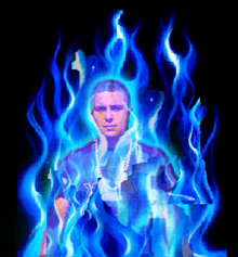 a picture of a man surrounded by blue flames with the word survival visible in the corner