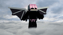 a minecraft character with pink hair and wings is flying through the clouds