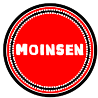 a red circle with the word moinsen in white