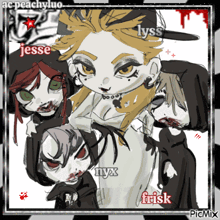 a drawing of a group of people with the names jesse lyss and nyx