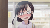a girl with a swirl around her eyes is making a face