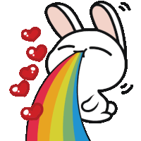 a cartoon of a rabbit with a rainbow coming out of it 's mouth