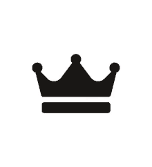 a black crown with three balls and a white line below it