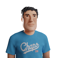 a cartoon man wearing a blue shirt that says chapo on it