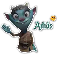 a cartoon character with horns and the word adios on the bottom