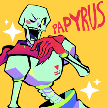 a colorful drawing of a skeleton with papyrus written on the bottom