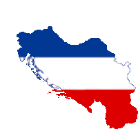 a red white and blue map of a country