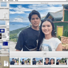 a computer screen shows a picture of a man and a woman and says photo booth