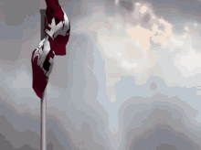 a canadian flag is waving in the wind