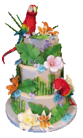 a three tiered cake decorated with flowers and leaves has the letters ac on the bottom