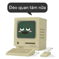 a cartoon computer with a speech bubble that says deo quan tam nua