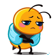 a cartoon of a bee with a sad face