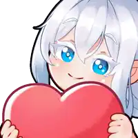 a girl with white hair and blue eyes is holding a heart