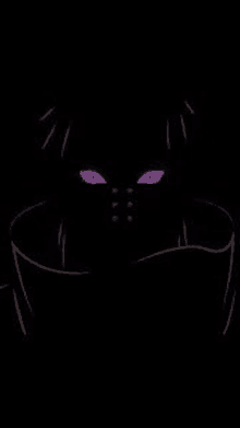 a person with purple eyes is standing in the dark with a black background .