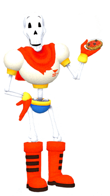 a cartoon skeleton is holding a pizza in his right hand