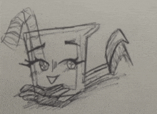 a black and white drawing of a box with horns and glasses