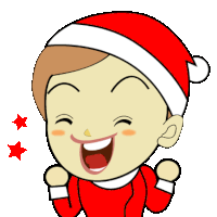 a cartoon of a boy wearing a santa hat laughing