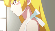 a close up of a girl 's neck with guiink written below her