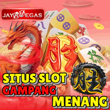 an advertisement for situs slot gampang menang shows a dragon and mahjong pieces