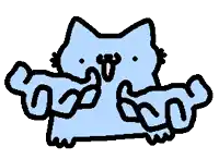 a pixel art drawing of a blue cat with a pink tongue