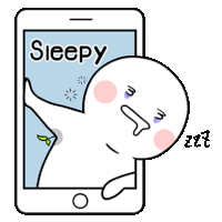 a cartoon character is sleeping on a cell phone with the words sleepy written on it .