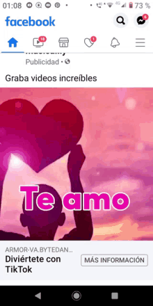 a screenshot of a facebook page that says te amo on it