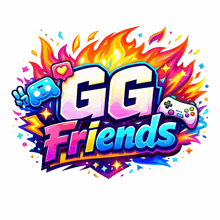 a colorful logo that says gg friends with a game controller