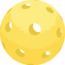 a yellow pickleball with holes in it on a white background .