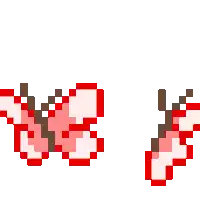 two pixel art butterflies are flying on a white background
