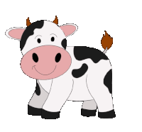 a cartoon drawing of a cow with horns and a pink nose