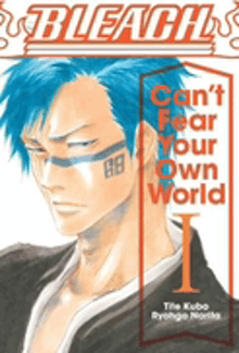 a man with blue hair is on the cover of a bleach comic book .