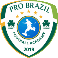 a logo for pro brazil football academy with a soccer player kicking a ball