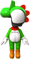 a mario kart character wearing a green and white outfit