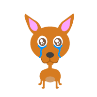 a brown dog with pink ears is crying with blue tears coming out of its eyes