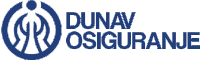 a blue logo for dunav osiguranje with a person in a circle