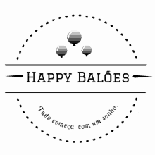 a black and white logo for happy baloes with three balloons