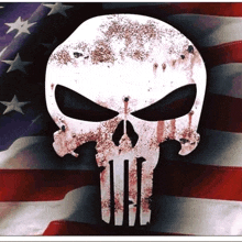 an american flag with a punisher skull in front of it