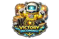 a sticker that says victory incoming with a robot wearing headphones